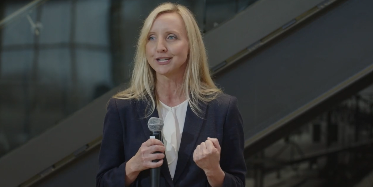 Lisa Vincent speaking at a town hall