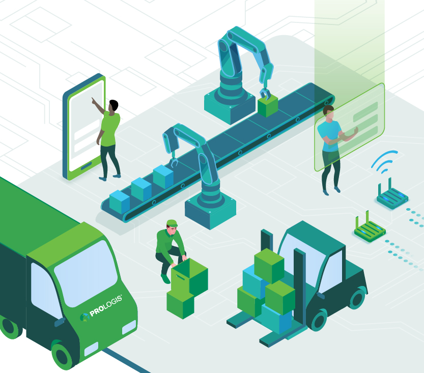 a graphic representation of technology in a warehouse