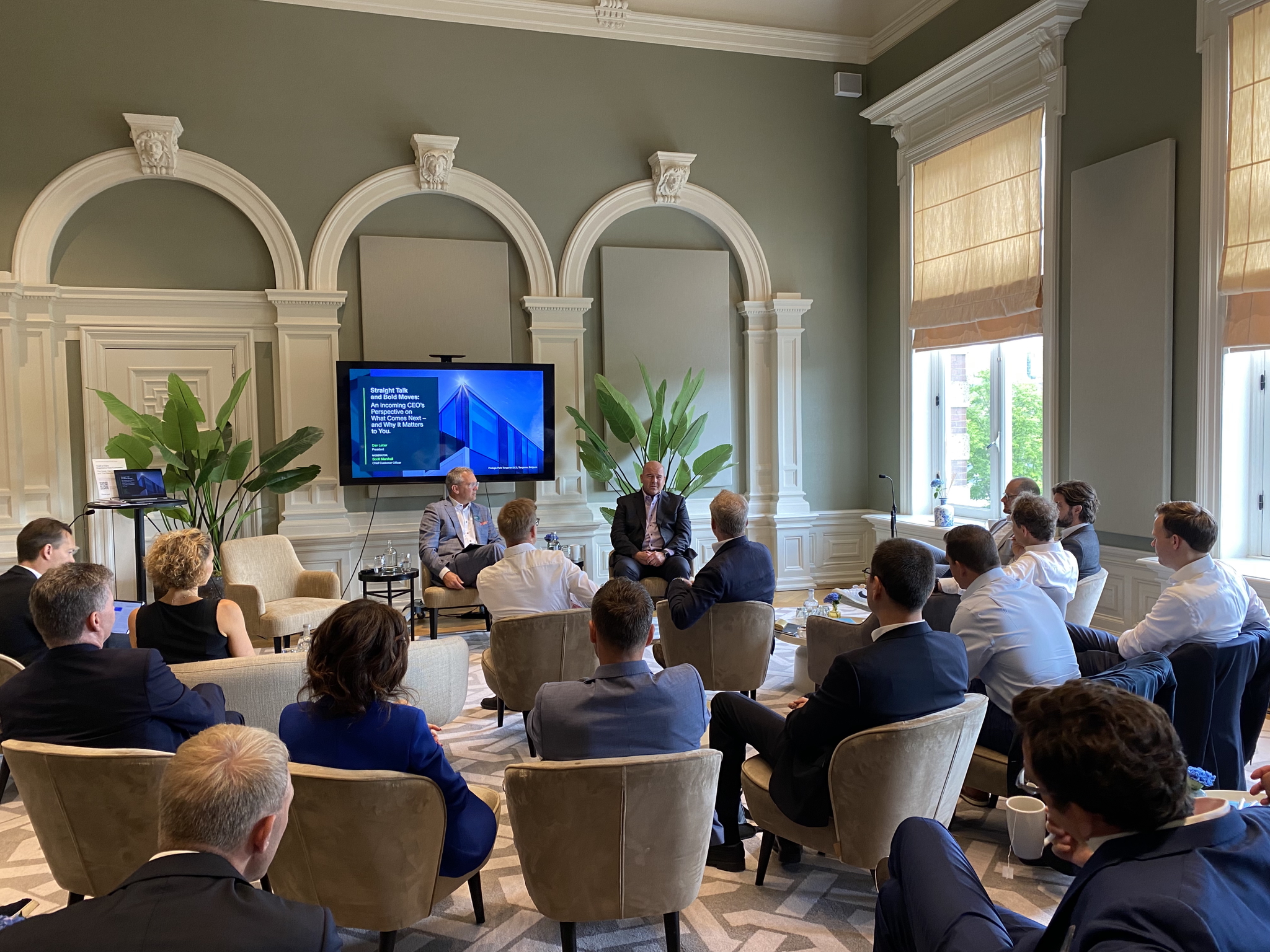 Dan and Scott speaking to small group in EU