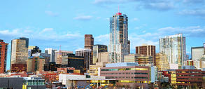 Dusk view of Downtown Denver skyline