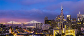 Dusk view from Russian Hill of San Francisco skyline and financial district