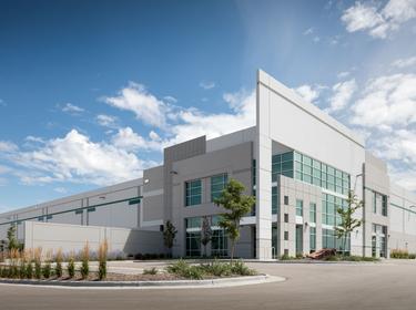 An exterior photo of the main entrance at Prologis Stapleton Business Center North