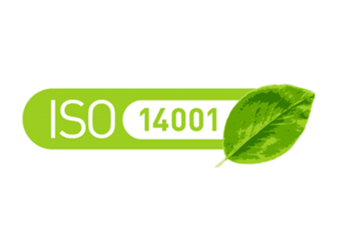 Text ISO 14001 followed by green leaf