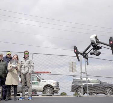 A Prologis team in Chicago testing a drone to perform a pavement inspection