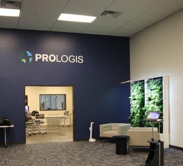 An image shows the interior of the Prologis Labs facility with a reception area and work space.
