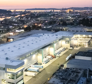 Aerial view of Georgetown Crossroads distribution center at dusk