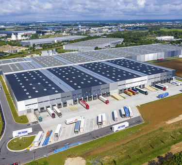 Aerial view of distribution center at Prologis Moissy in France