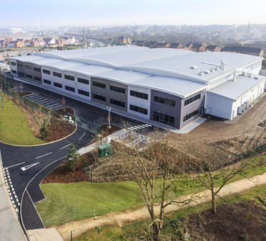 Aerial view of SEM headquarters at The Bridge in Dartford, England