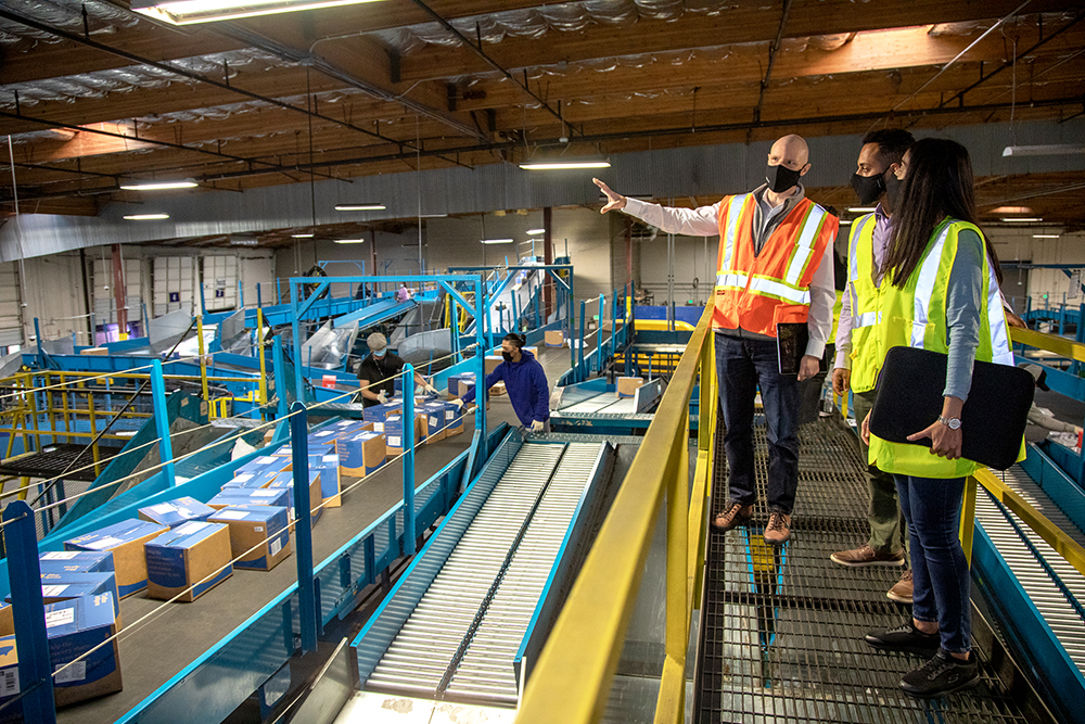 Prologis team members tour a sorting facility in Fremont, California. Prologis team members tour a sorting facility in Fremont, California.
