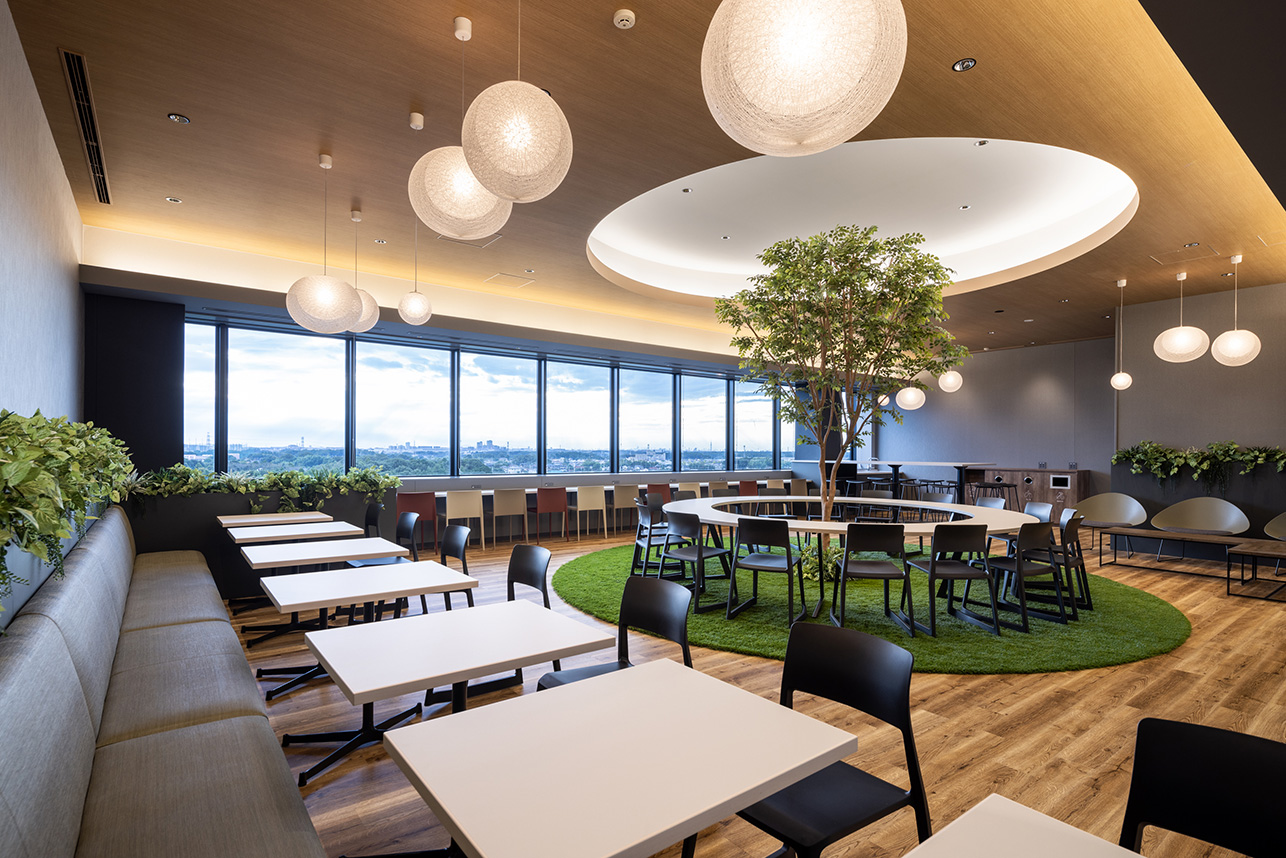Inside Prologis park seats and tables in modern environment