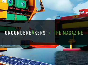 Groundbreakers Magazine Title with ships in background